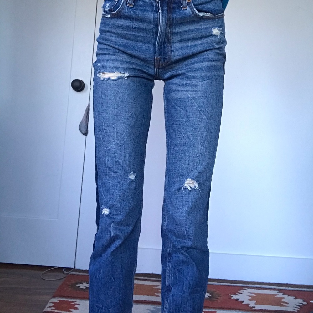 high waisted mom jeans - contrast denim wash